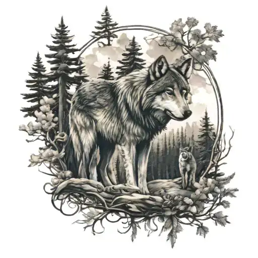 Wolf And Forest Landscape