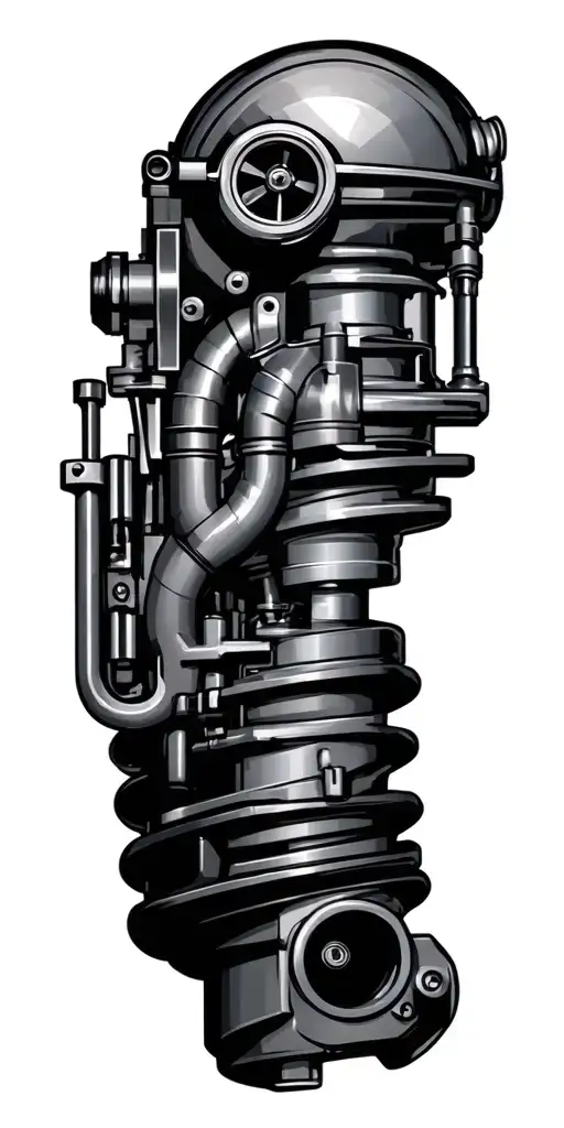 Heavy Diesel Mechanic Parts And Tools With Turbocharger At The Shoulder