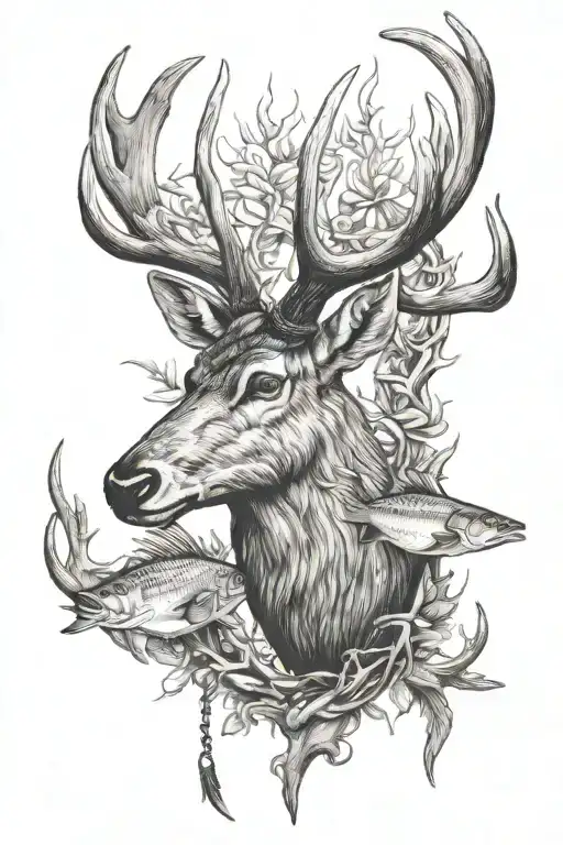 Elk Antler And Fish Hook