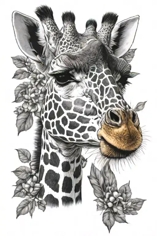 Giraffe With Cardinal On Its Nose