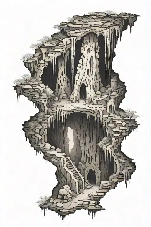 Spelunking In A Dark Natural Cave Filled With Stalagtites And Stalagtites