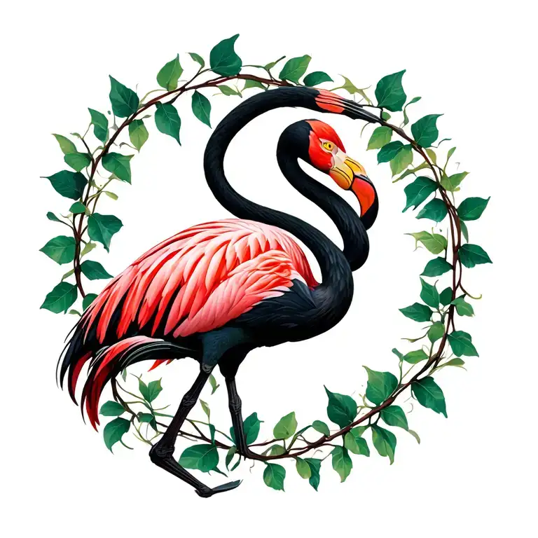 A Black Flamingo Surrounded By Vines