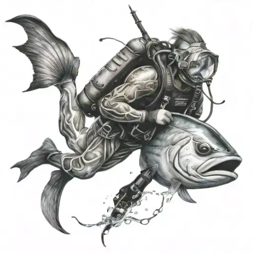 Diver With A Spearfish Suit Goggles Catching A Fish