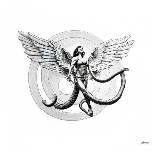 An Muscular Angel Killing A Snake In Circle