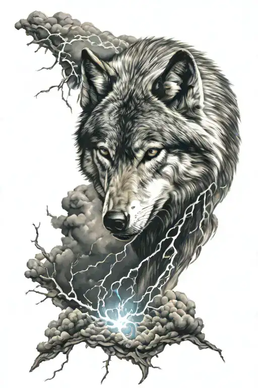 Dead Wolf In A Lightning Storm Clouds