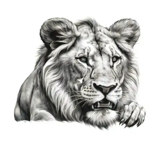 Lion Holding A Small Lion In His Mouth