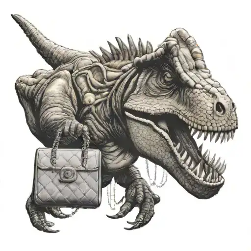 A T-rex Holding A Chanel Bag In One Hand