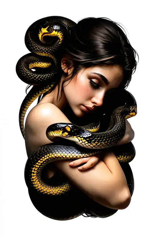 Snake Wrapped Arms Around Herself
