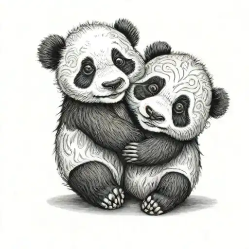 Two Cute Baby Panda Bears Hug Each Other