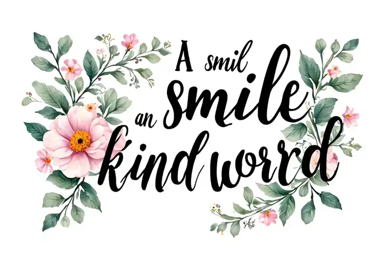 Delicate Flowers Entwined With The Words 'A Smile And A Kind Word'
