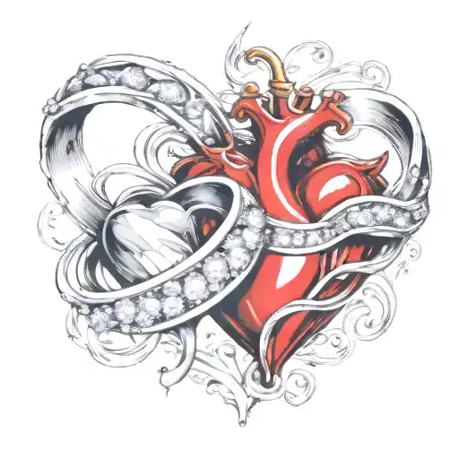 Beating Heart With Diamond Wedding Rings Intertwined