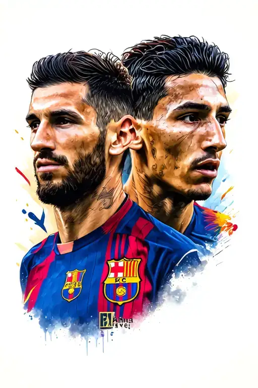 Messi And Angel Di Maria Looking Towards The Sides With The World Cup In The Middle