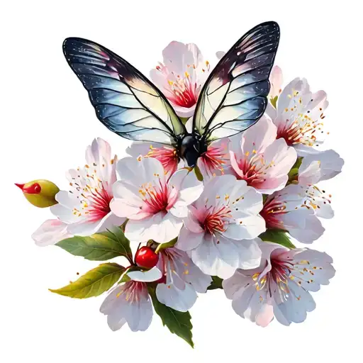 Cherry Blossom Flower And Butter Fly Coming