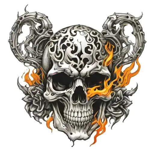 Skull And Flames Surrounding