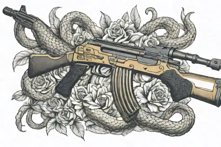 Gold Ak47 Engraved Surrounded By Snake Wrapped