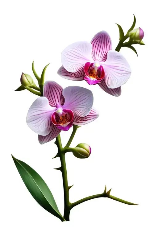 2 Orchids Blooming With Thorns On The Stem With Shadows
