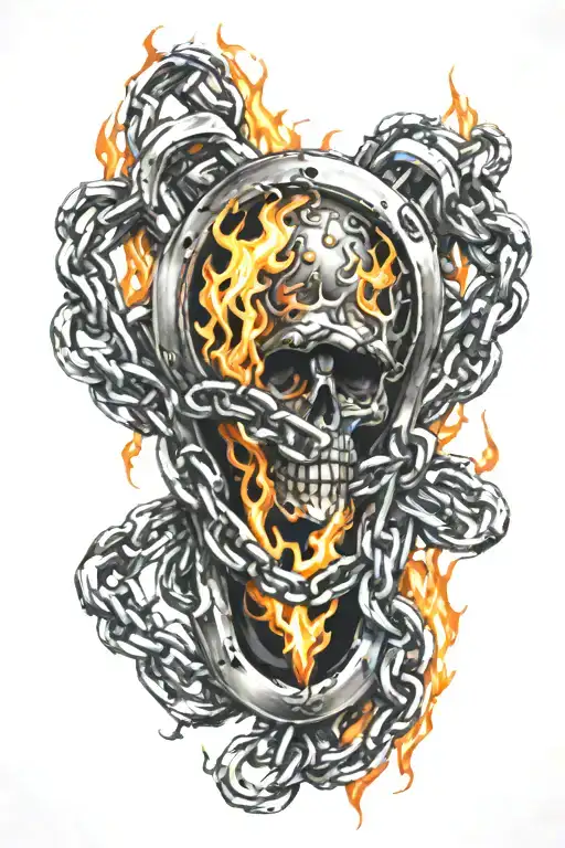 Flames Rising Up With Metal Chain