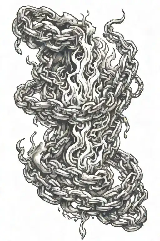 Flames Rising Up With Metal Chain
