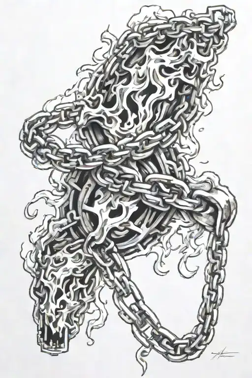 Flames Rising Up With Two Metal Chains