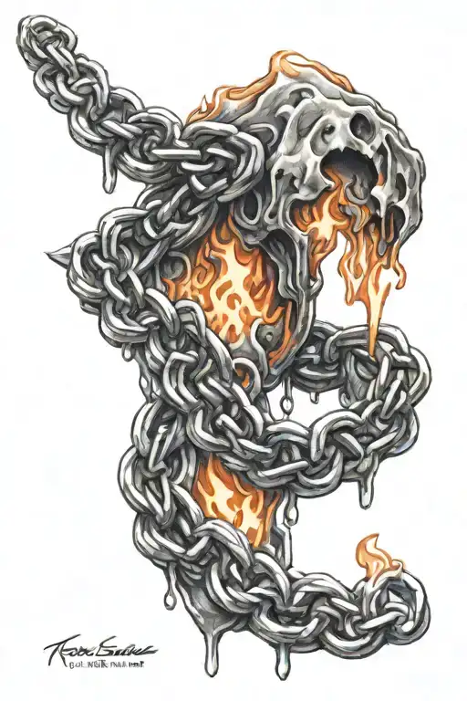 Flames Rising Up With Two Metal Chains