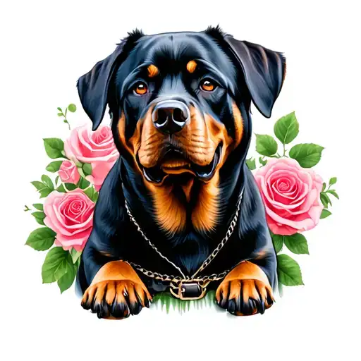 Rottweiler And Skulls Roses