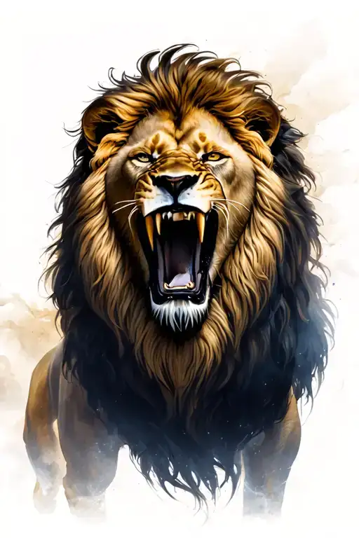 Lion Roaring With Aggressive Appearance