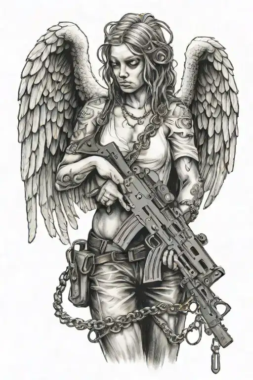Sad Angel With Famas Gun And A Chain That Says 444
