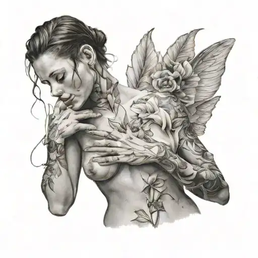 Naked Woman Touching The