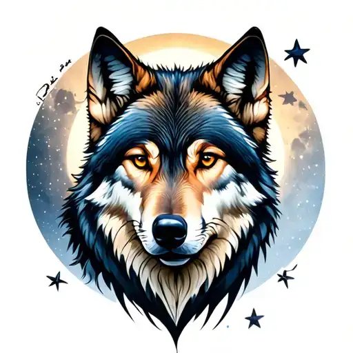 Wolf And Moon And Stars