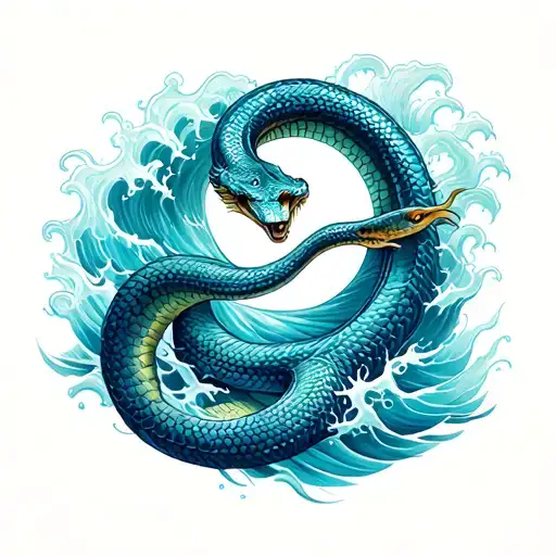 Gemini Snake Filled With Sea Waves Crashing Circle Form