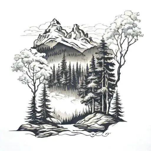 Forest With Mountains In The Background