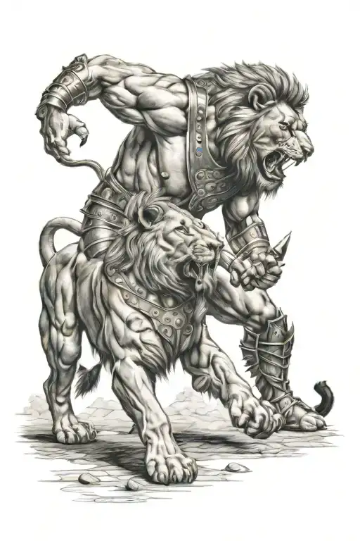 Lion And Gladiator Fighting