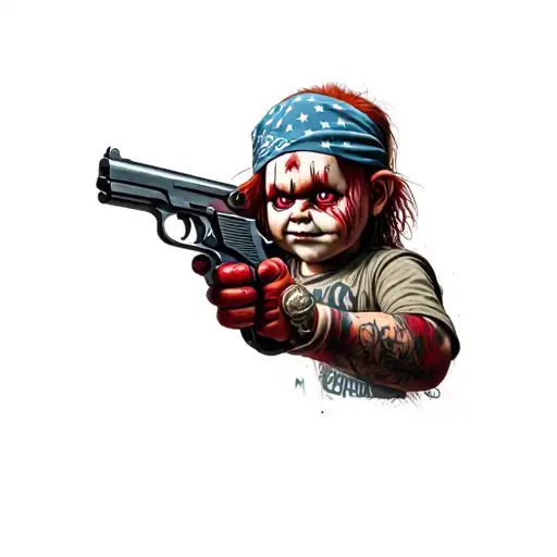 Chucky With Bandana Holding A Gun