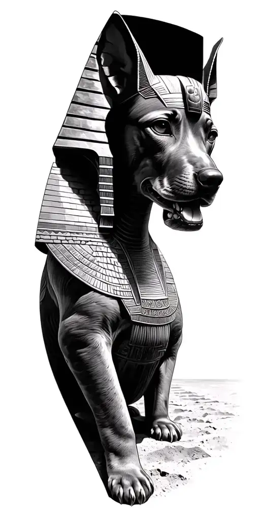 Egyptian Tatoo With Bird Or Dog Dog Drawing Mixing Sphinx And Pyramids