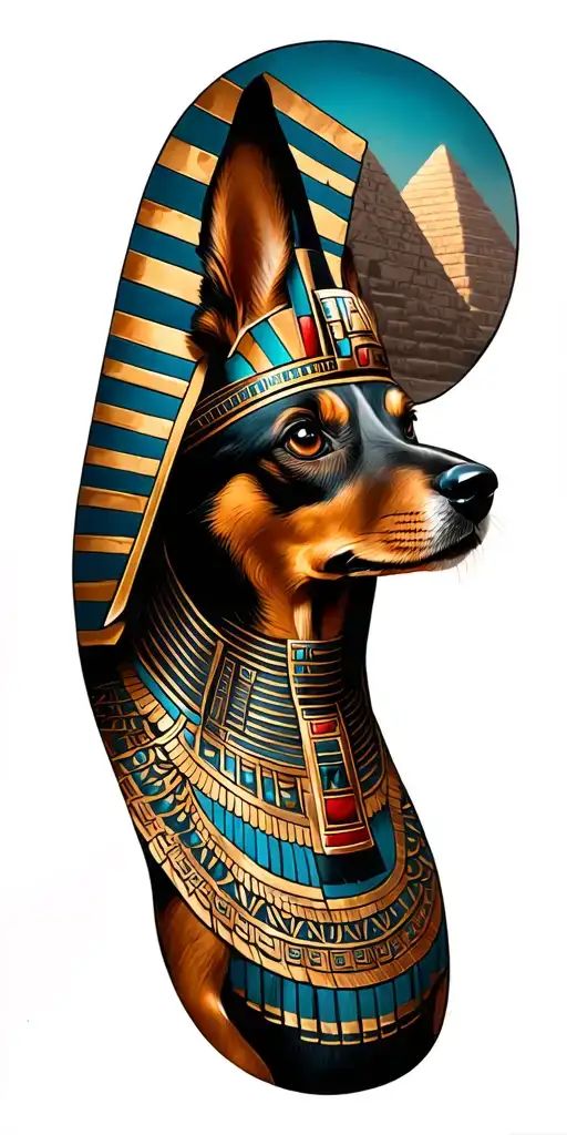 Egyptian Tatoo With Dog Bird Drawing Mixing With The Pyramids
