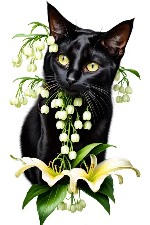 Black Cat With Lily Of The Valley