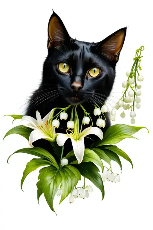 Black Cat With Lily Of The Valley