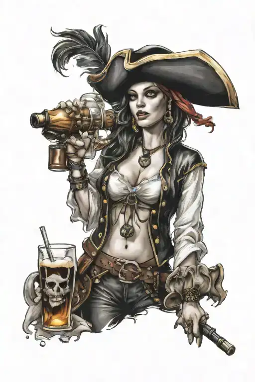 Sexy Woman Pirate Holding A Bottle Of Rum
