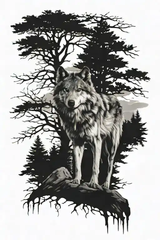 Wolf And Tree