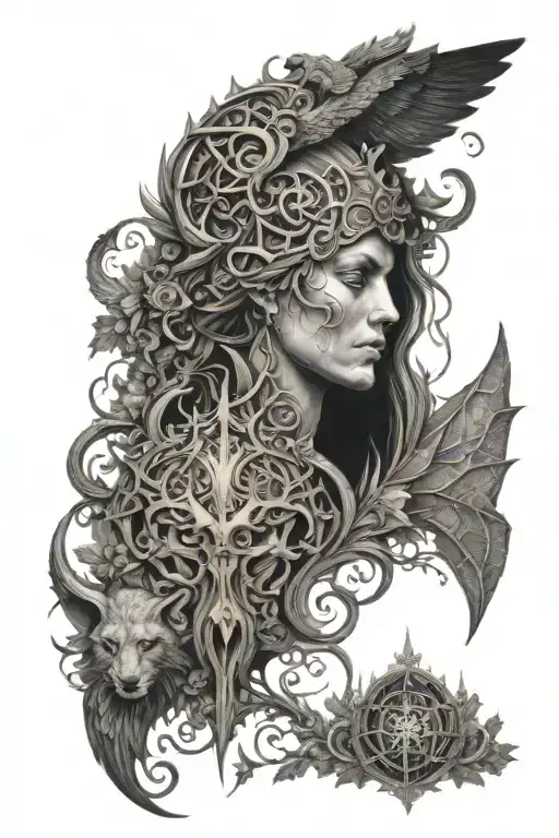 Gustave Dore And Jean Delville Style Tattoo Featuring