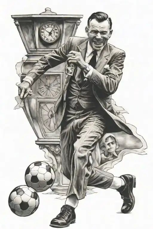 Portrait Of Frank Sinatra Playing Soccer With A Clock In The Background