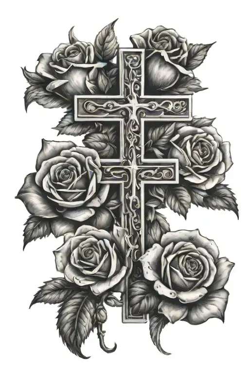 Christian Cross With Roses