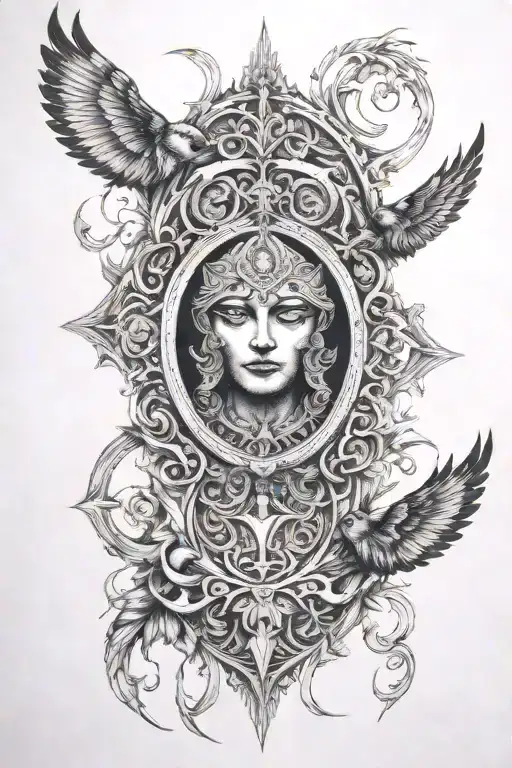 Jean Delville Style Tattoo Featuring