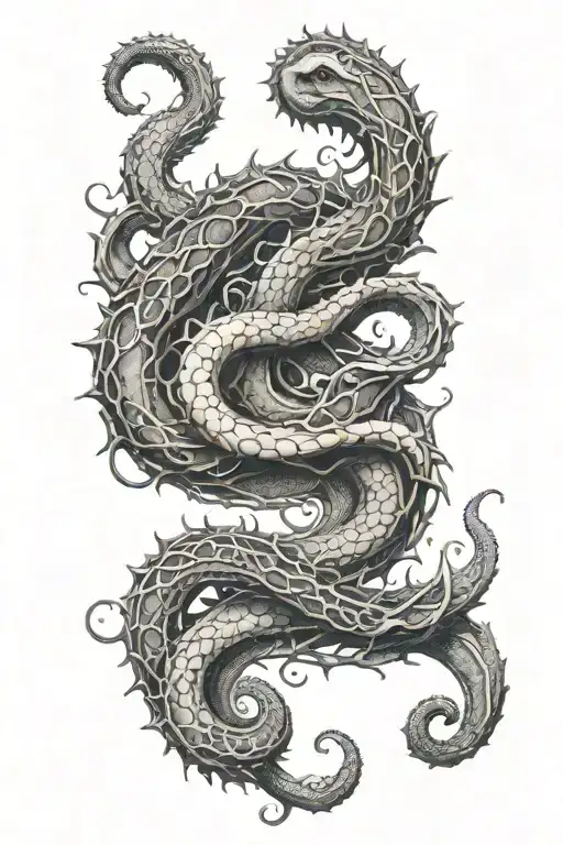 Gustave Dore Style Design With Tentacles And Snakes