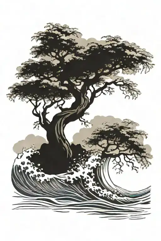 Bodhi Tree In Wave Crashing