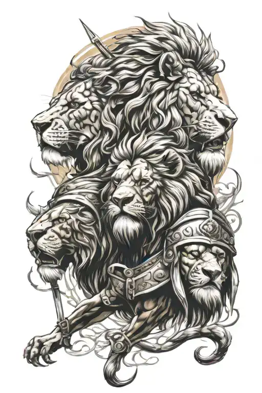 Leo Lion And Warrior Soldier Sparta Style