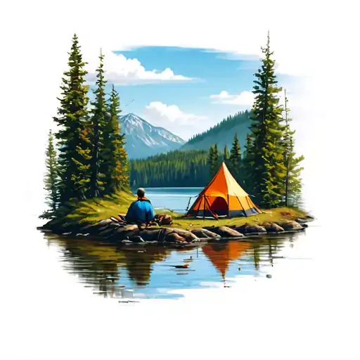 Camping And Lake Scene