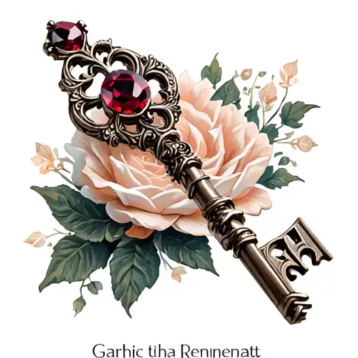Gothic Key Tattoo Small With Garnet