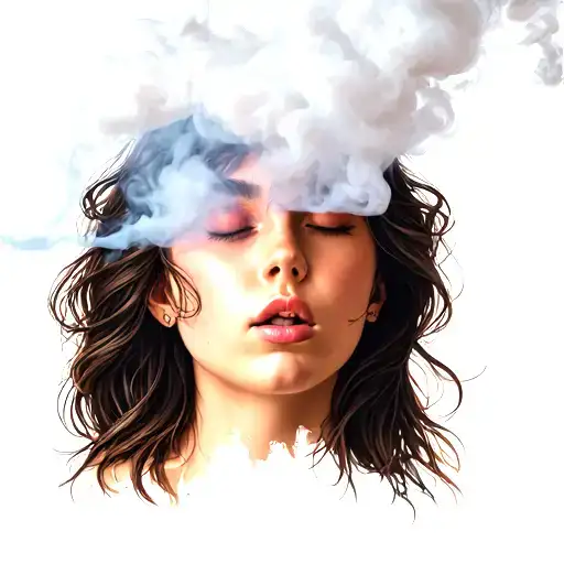 Pretty Girls Face With Eyes Closed Blowing Smoke From Her Mouth