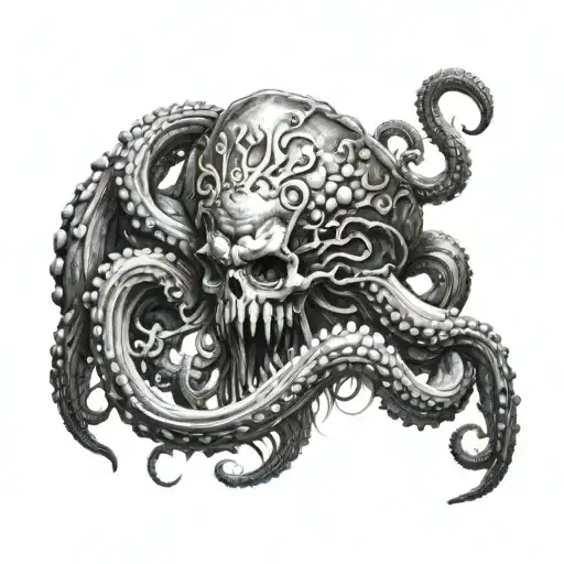 Kraken Whit Skulls Facing Each Other